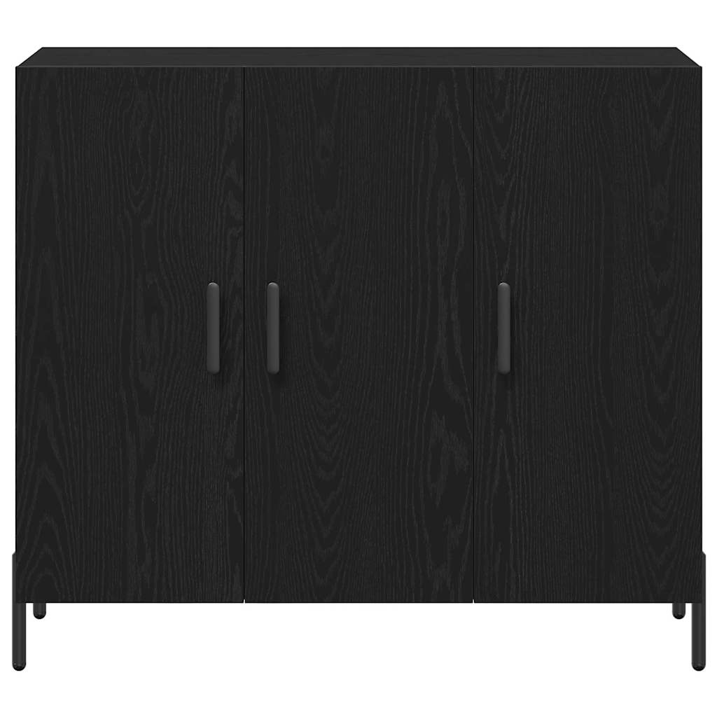 Dressoir Zwart Eiken 90 x 34 x 80 cm Bewerkt hout is nu te koop bij PeponiXL, paradijselijk wonen!