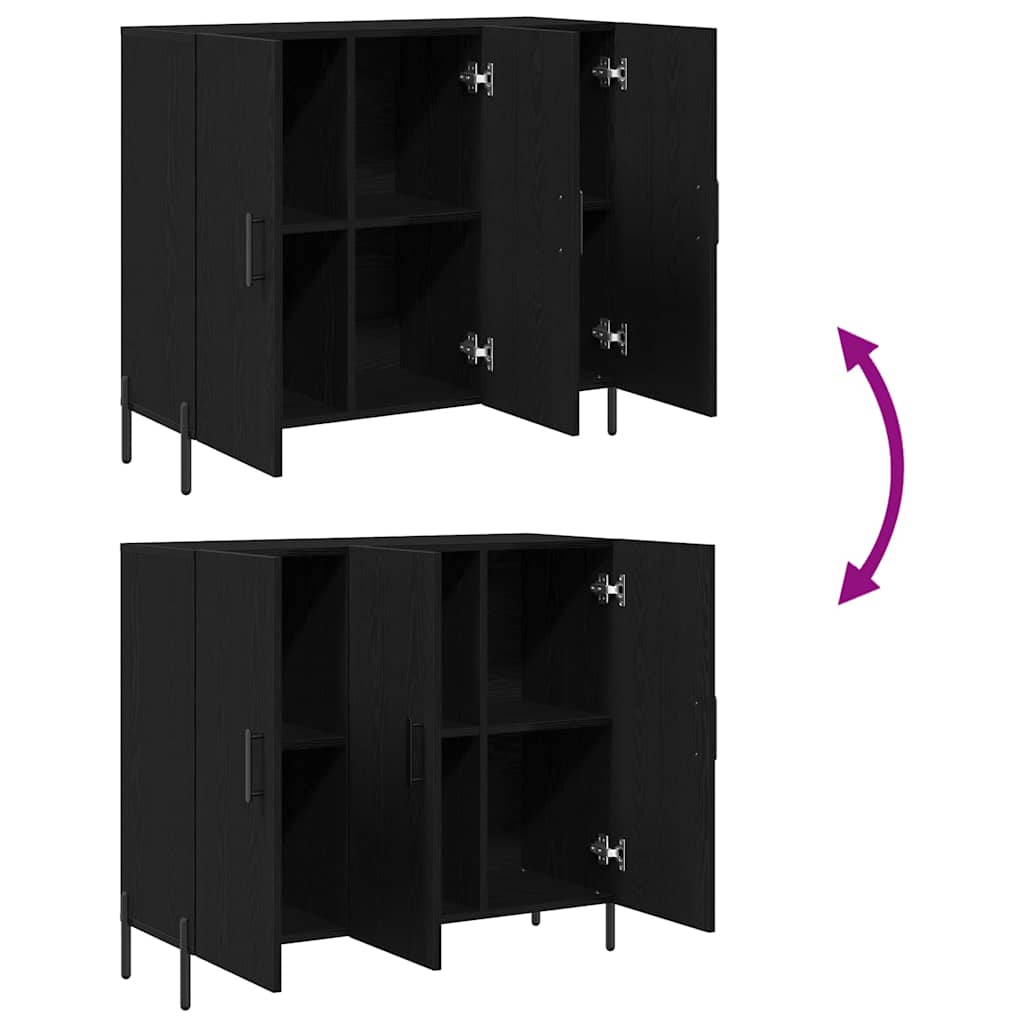Dressoir Zwart Eiken 90 x 34 x 80 cm Bewerkt hout is nu te koop bij PeponiXL, paradijselijk wonen!