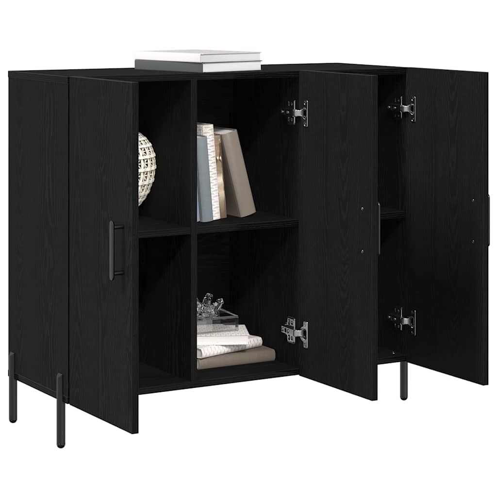Dressoir Zwart Eiken 90 x 34 x 80 cm Bewerkt hout is nu te koop bij PeponiXL, paradijselijk wonen!