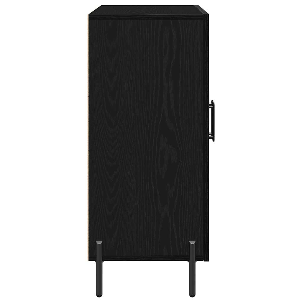 Dressoir Zwart Eiken 90 x 34 x 80 cm Bewerkt hout is nu te koop bij PeponiXL, paradijselijk wonen!