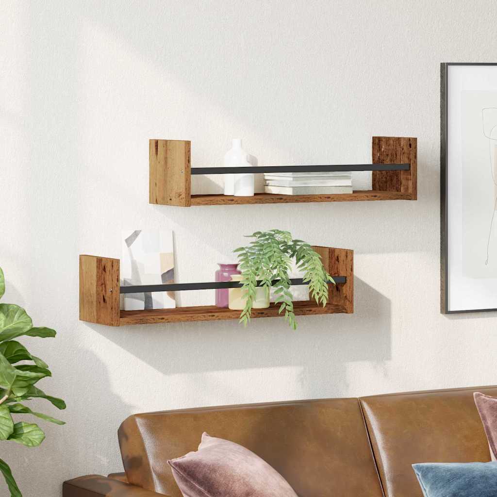 Wandplank Wandgemonteerd 2 pcs Oudhout 60 x 16 x 14 cm is nu te koop bij PeponiXL, paradijselijk wonen!