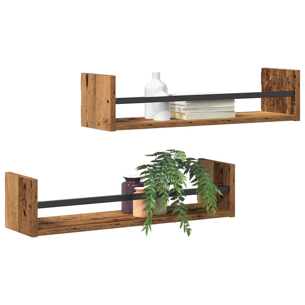 Wandplank Wandgemonteerd 2 pcs Oudhout 60 x 16 x 14 cm is nu te koop bij PeponiXL, paradijselijk wonen!