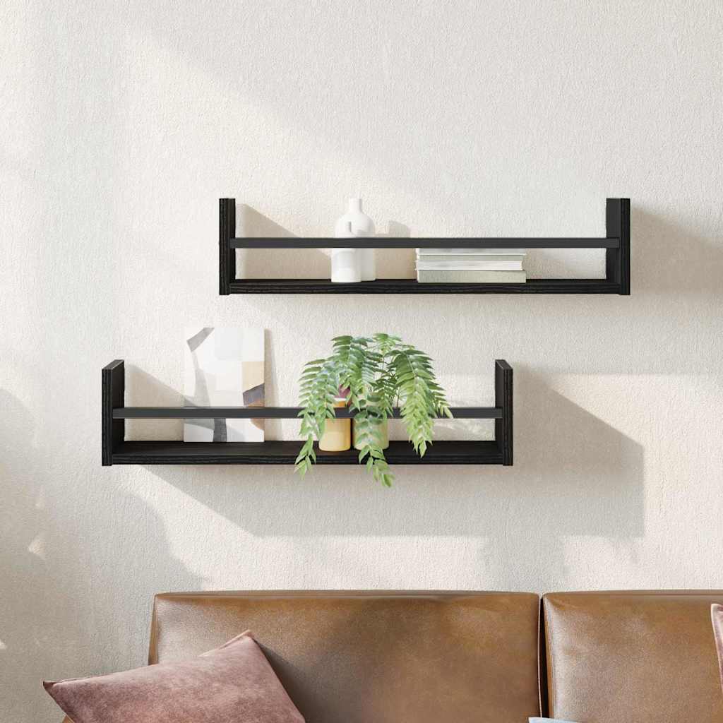 Wandplank Wandgemonteerd 2 pcs Zwart Eiken 60 x 16 x 14 cm is nu te koop bij PeponiXL, paradijselijk wonen!