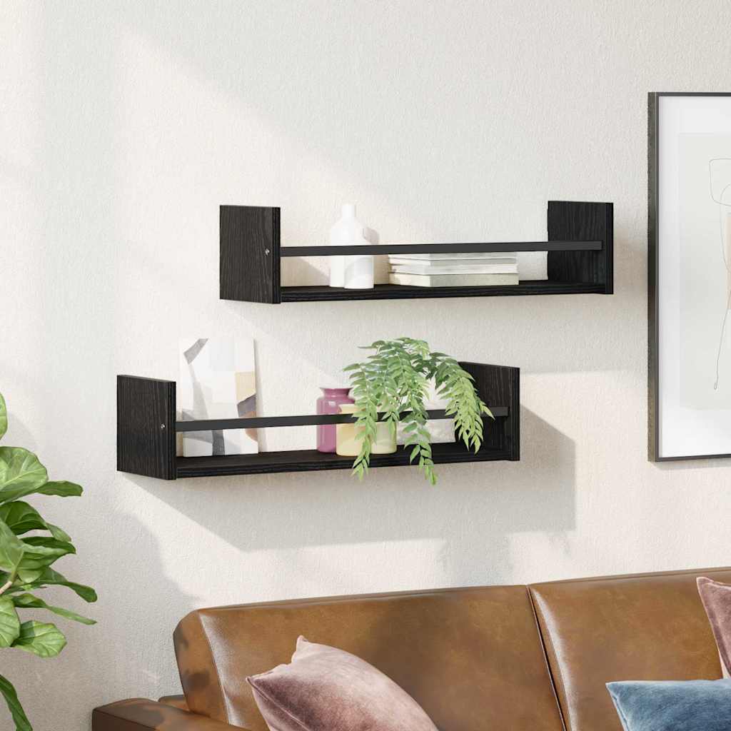 Wandplank Wandgemonteerd 2 pcs Zwart Eiken 60 x 16 x 14 cm is nu te koop bij PeponiXL, paradijselijk wonen!