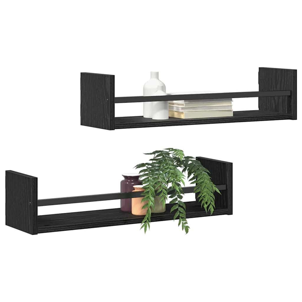 Wandplank Wandgemonteerd 2 pcs Zwart Eiken 60 x 16 x 14 cm is nu te koop bij PeponiXL, paradijselijk wonen!