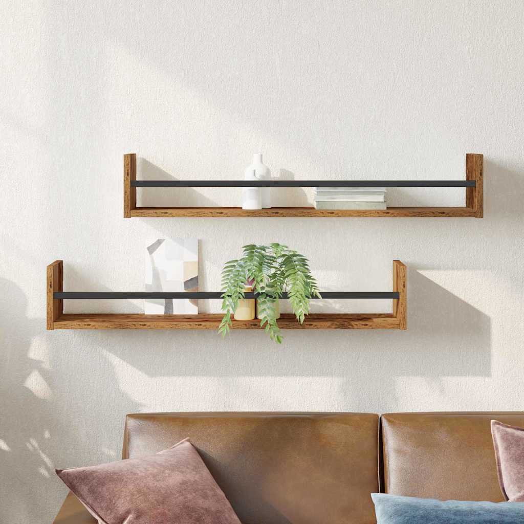 Wandplank Wandgemonteerd 2 pcs Oudhout 80 x 16 x 14 cm is nu te koop bij PeponiXL, paradijselijk wonen!
