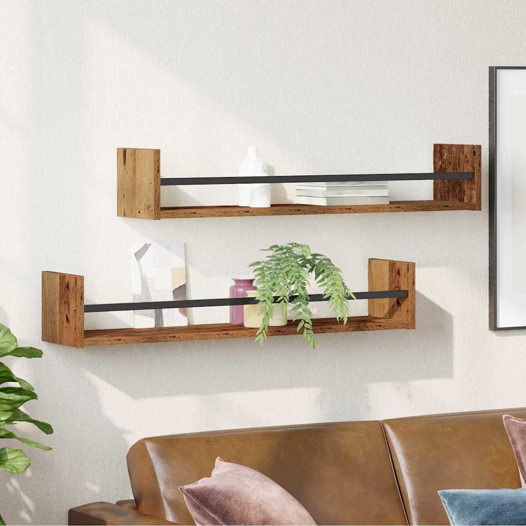 Wandplank Wandgemonteerd 2 pcs Oudhout 80 x 16 x 14 cm is nu te koop bij PeponiXL, paradijselijk wonen!