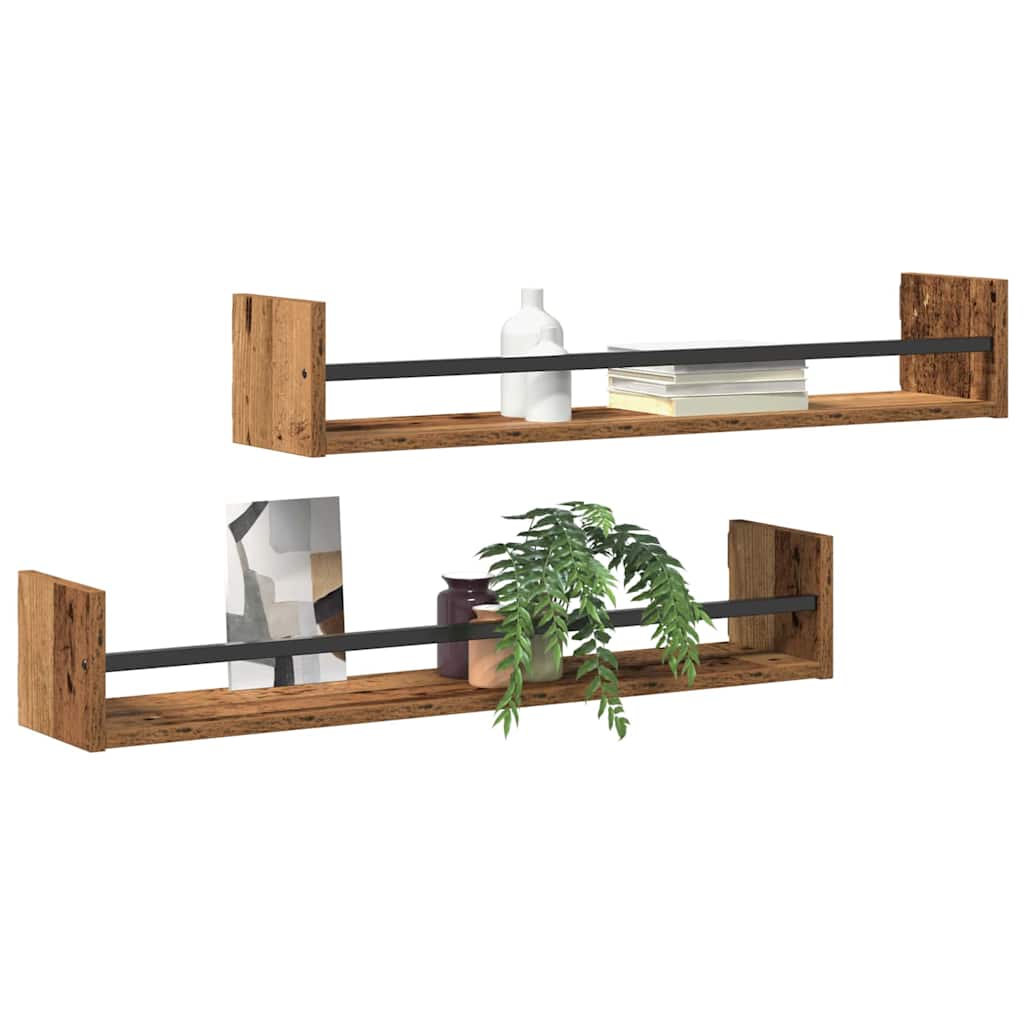 Wandplank Wandgemonteerd 2 pcs Oudhout 80 x 16 x 14 cm is nu te koop bij PeponiXL, paradijselijk wonen!