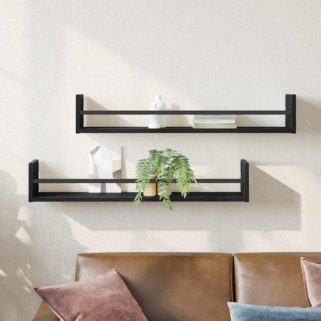 Wandplank Wandgemonteerd 2 pcs Zwart Eiken 80 x 16 x 14 cm is nu te koop bij PeponiXL, paradijselijk wonen!