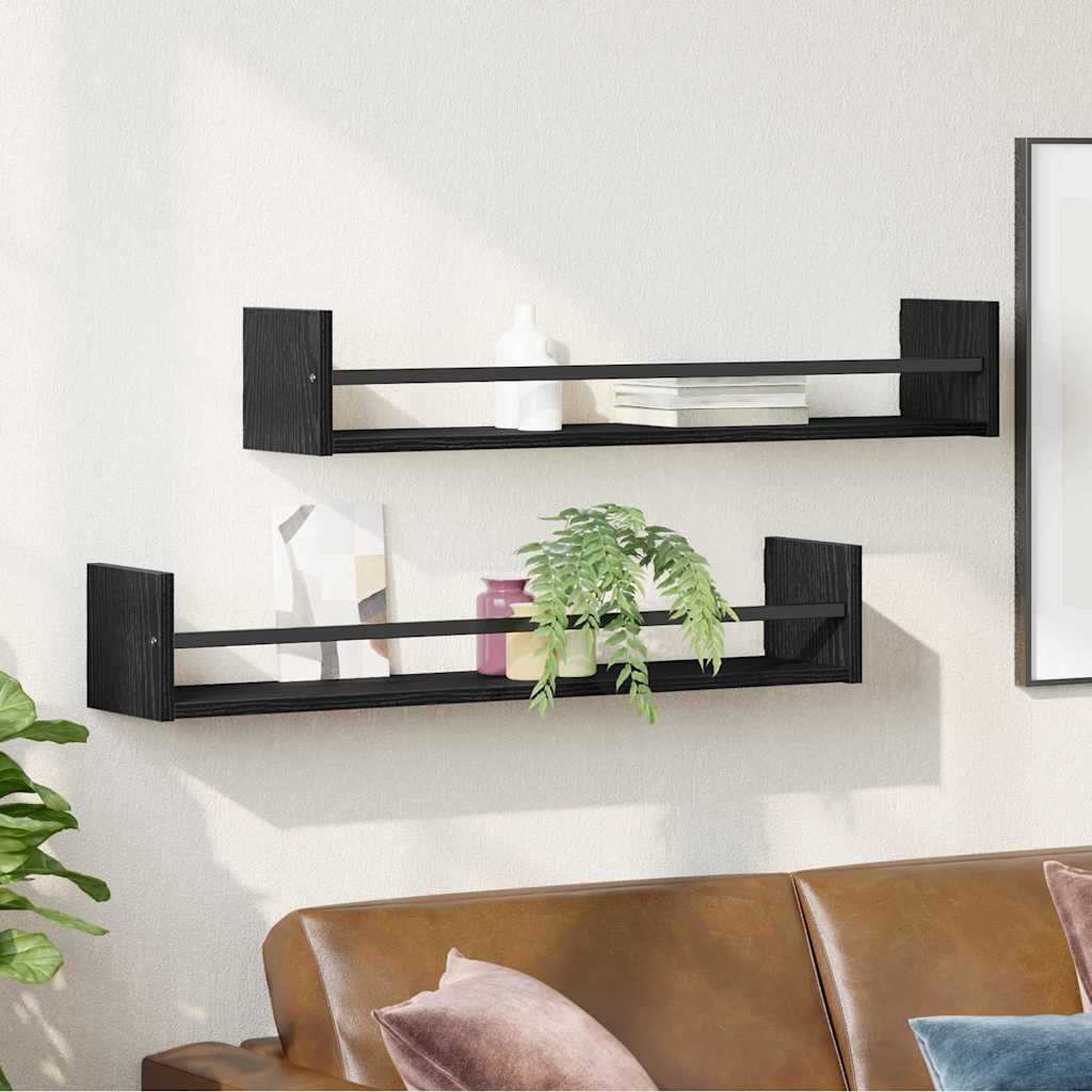 Wandplank Wandgemonteerd 2 pcs Zwart Eiken 80 x 16 x 14 cm is nu te koop bij PeponiXL, paradijselijk wonen!