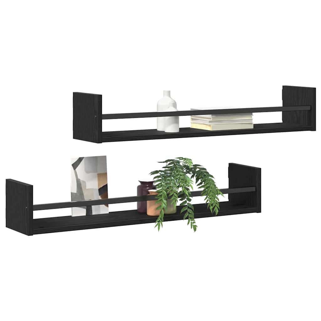 Wandplank Wandgemonteerd 2 pcs Zwart Eiken 80 x 16 x 14 cm is nu te koop bij PeponiXL, paradijselijk wonen!