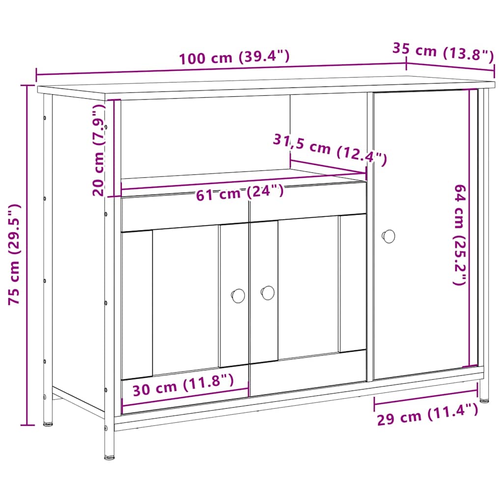 Dressoir Artisan Eiken 100 x 35 x 75 cm is nu te koop bij PeponiXL, paradijselijk wonen!