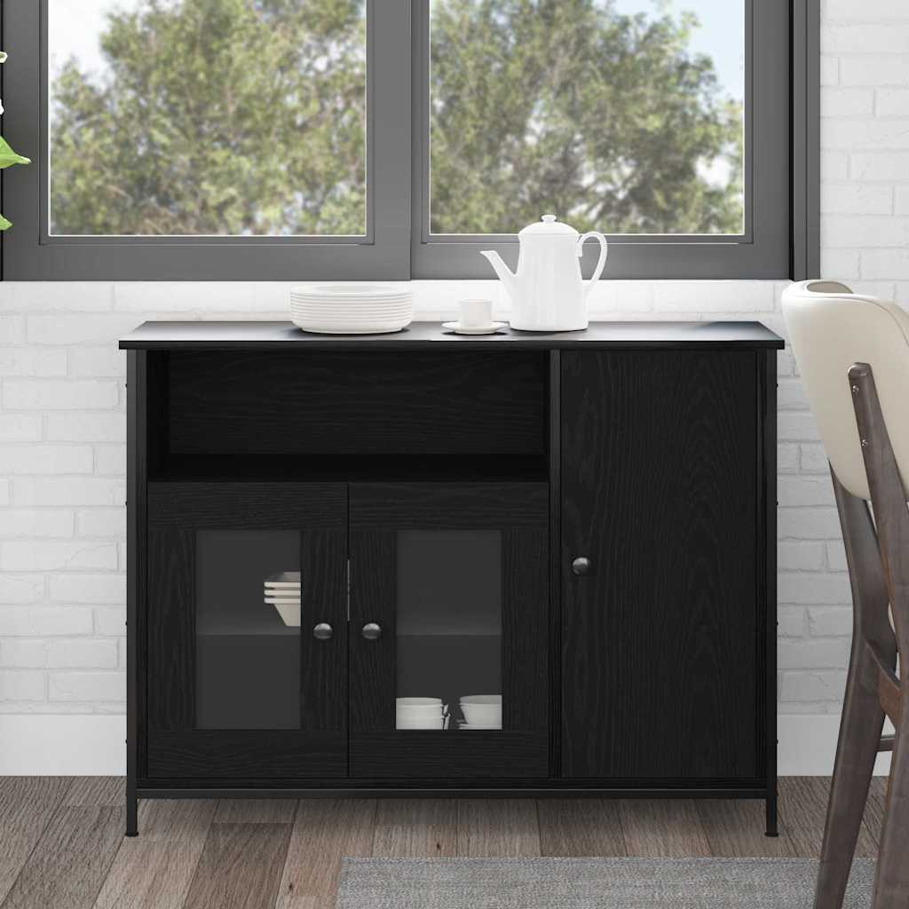 Dressoir Zwart Eiken 100 x 35 x 75 cm is nu te koop bij PeponiXL, paradijselijk wonen!