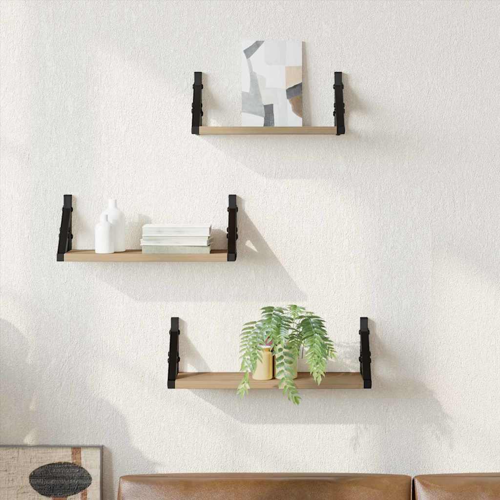 Wandplank Wandgemonteerd met opslag 3 pcs Rook Eik is nu te koop bij PeponiXL, paradijselijk wonen!
