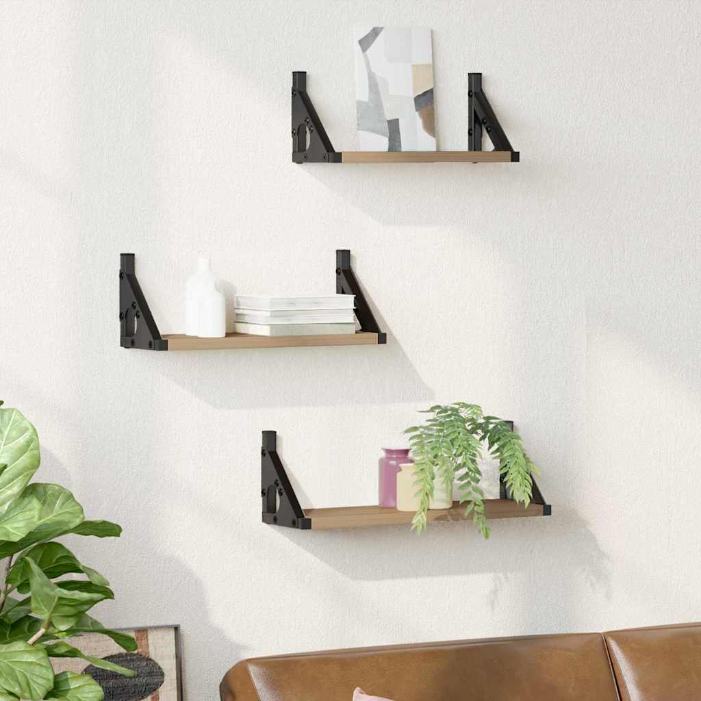 Wandplank Wandgemonteerd met opslag 3 pcs Rook Eik is nu te koop bij PeponiXL, paradijselijk wonen!