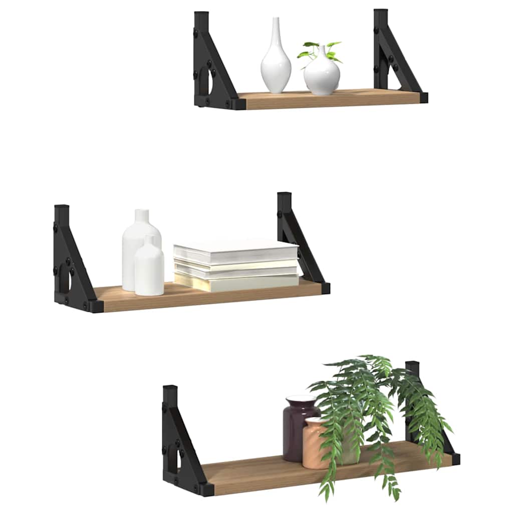 Wandplank Wandgemonteerd met opslag 3 pcs Rook Eik is nu te koop bij PeponiXL, paradijselijk wonen!
