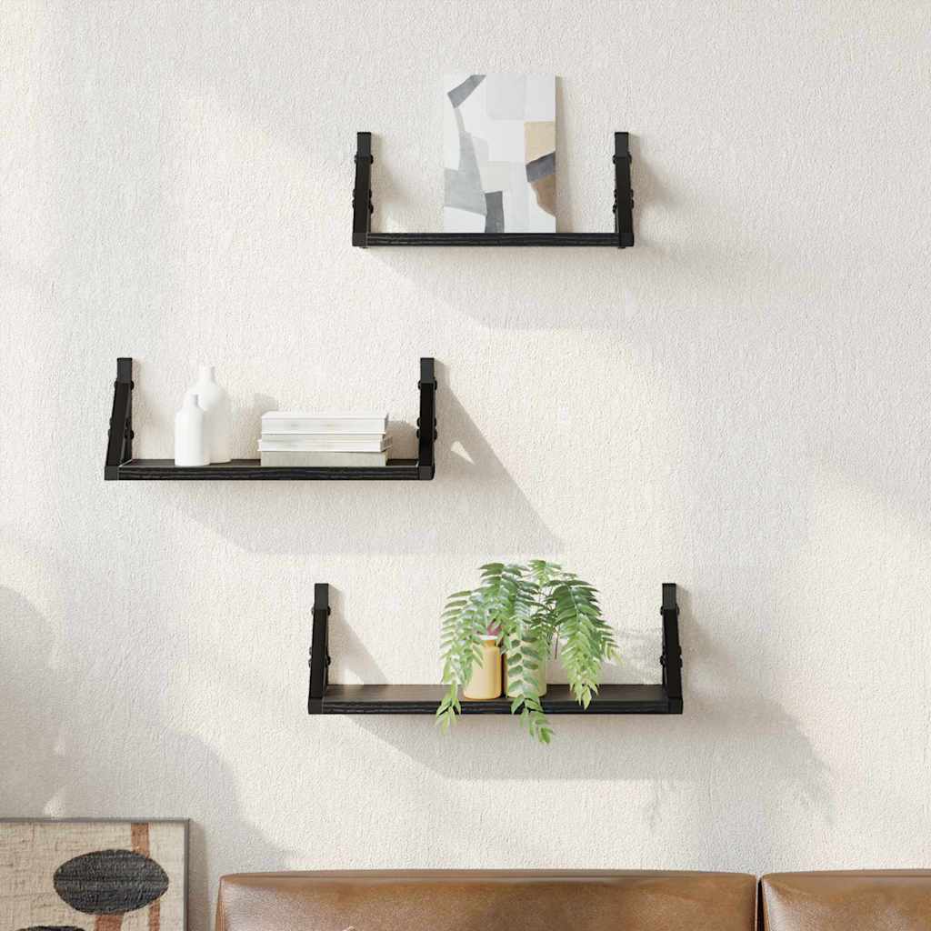 Wandplank Wandgemonteerd met opslag 3 pcs Zwart Eiken is nu te koop bij PeponiXL, paradijselijk wonen!