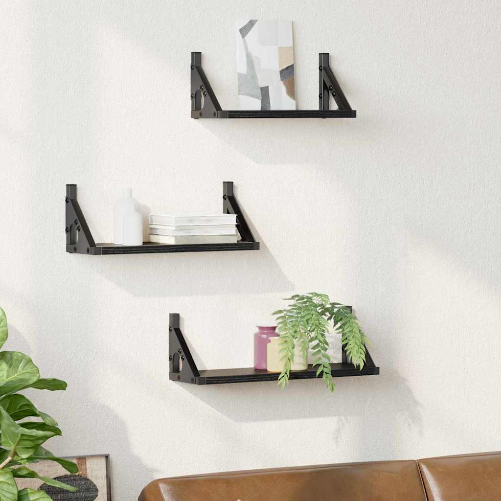 Wandplank Wandgemonteerd met opslag 3 pcs Zwart Eiken is nu te koop bij PeponiXL, paradijselijk wonen!