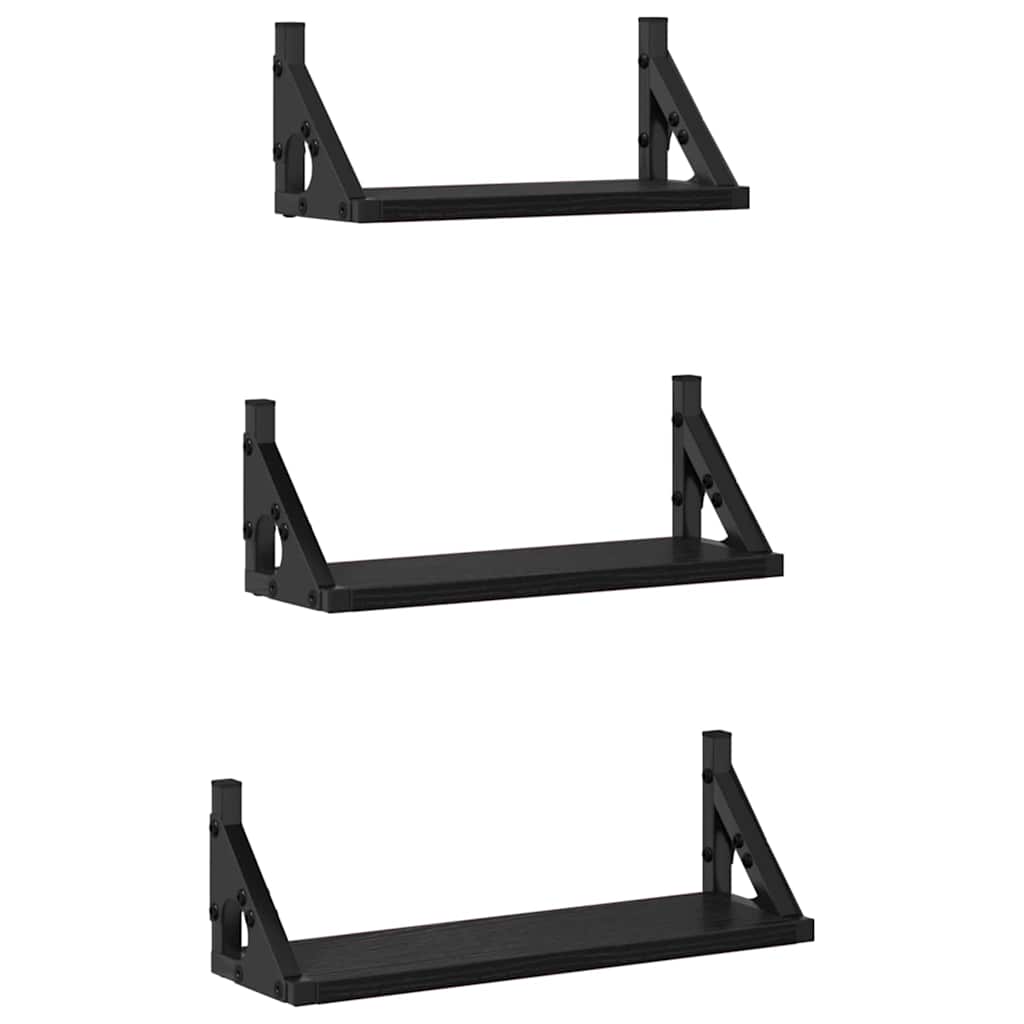 Wandplank Wandgemonteerd met opslag 3 pcs Zwart Eiken is nu te koop bij PeponiXL, paradijselijk wonen!