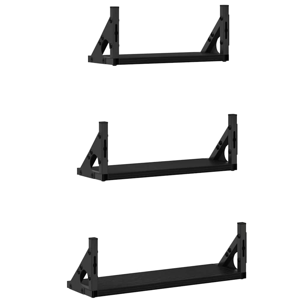 Wandplank Wandgemonteerd met opslag 3 pcs Zwart Eiken is nu te koop bij PeponiXL, paradijselijk wonen!