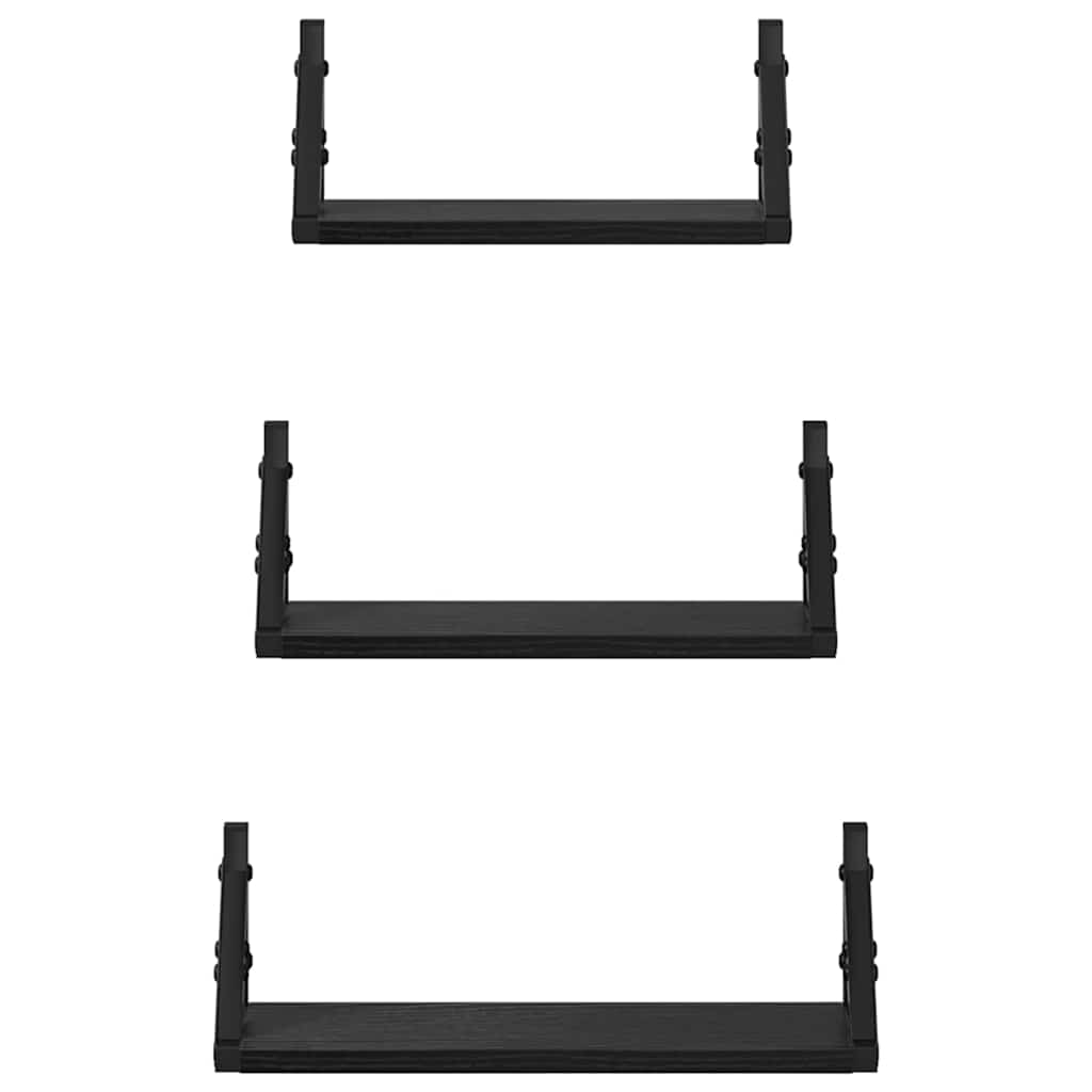 Wandplank Wandgemonteerd met opslag 3 pcs Zwart Eiken is nu te koop bij PeponiXL, paradijselijk wonen!