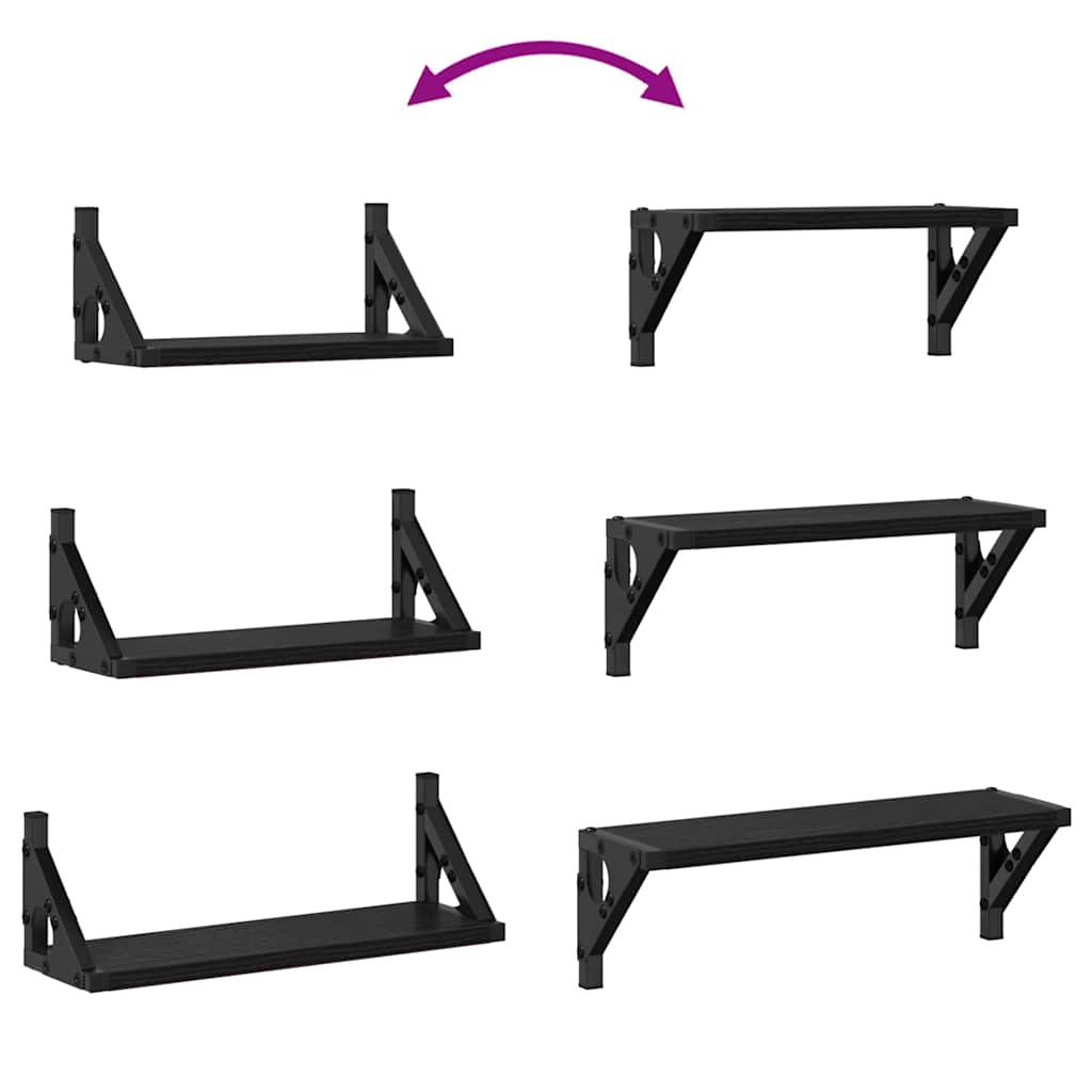 Wandplank Wandgemonteerd met opslag 3 pcs Zwart Eiken is nu te koop bij PeponiXL, paradijselijk wonen!