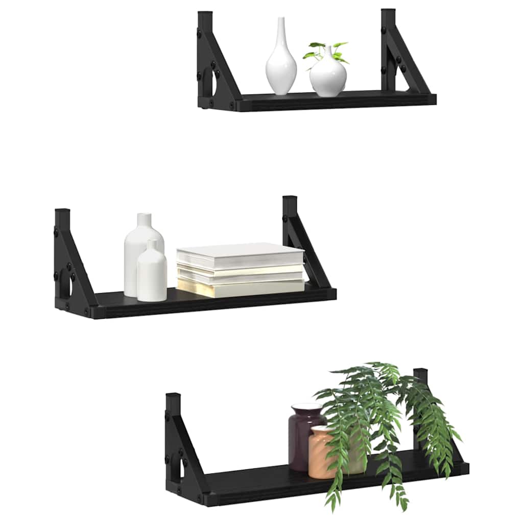 Wandplank Wandgemonteerd met opslag 3 pcs Zwart Eiken is nu te koop bij PeponiXL, paradijselijk wonen!