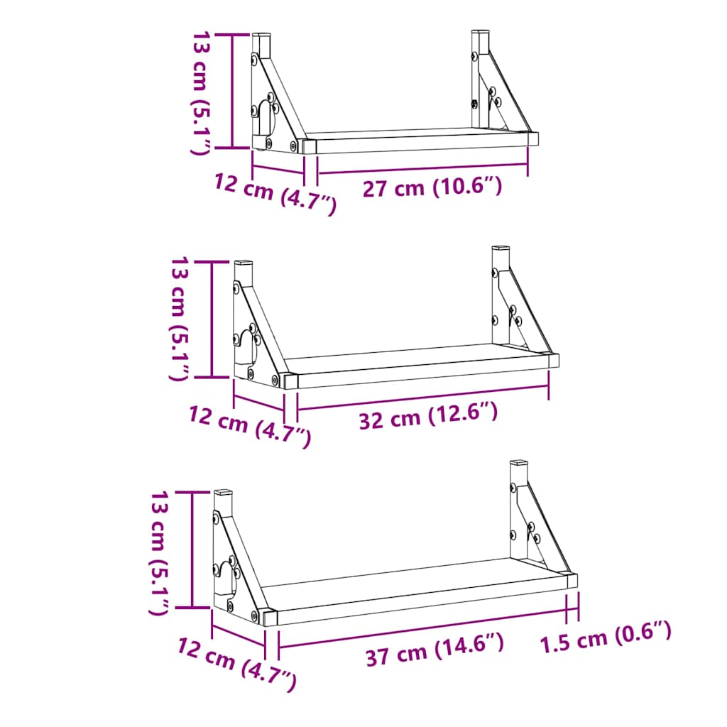 Wandplank Wandgemonteerd met opslag 3 pcs Zwart Eiken is nu te koop bij PeponiXL, paradijselijk wonen!