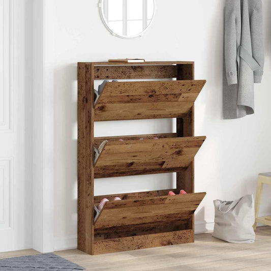 Schoenenkast met plank Oudhout 80 x 21 x 125,5 cm Bewerkt hout is nu te koop bij PeponiXL, paradijselijk wonen!