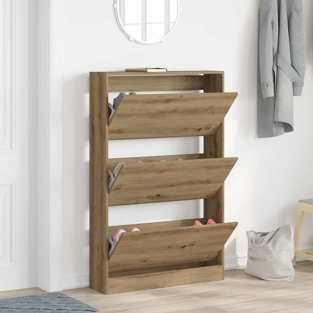 Schoenenkast Artisan Eiken 80 x 21 x 125,5 cm Bewerkt hout is nu te koop bij PeponiXL, paradijselijk wonen!