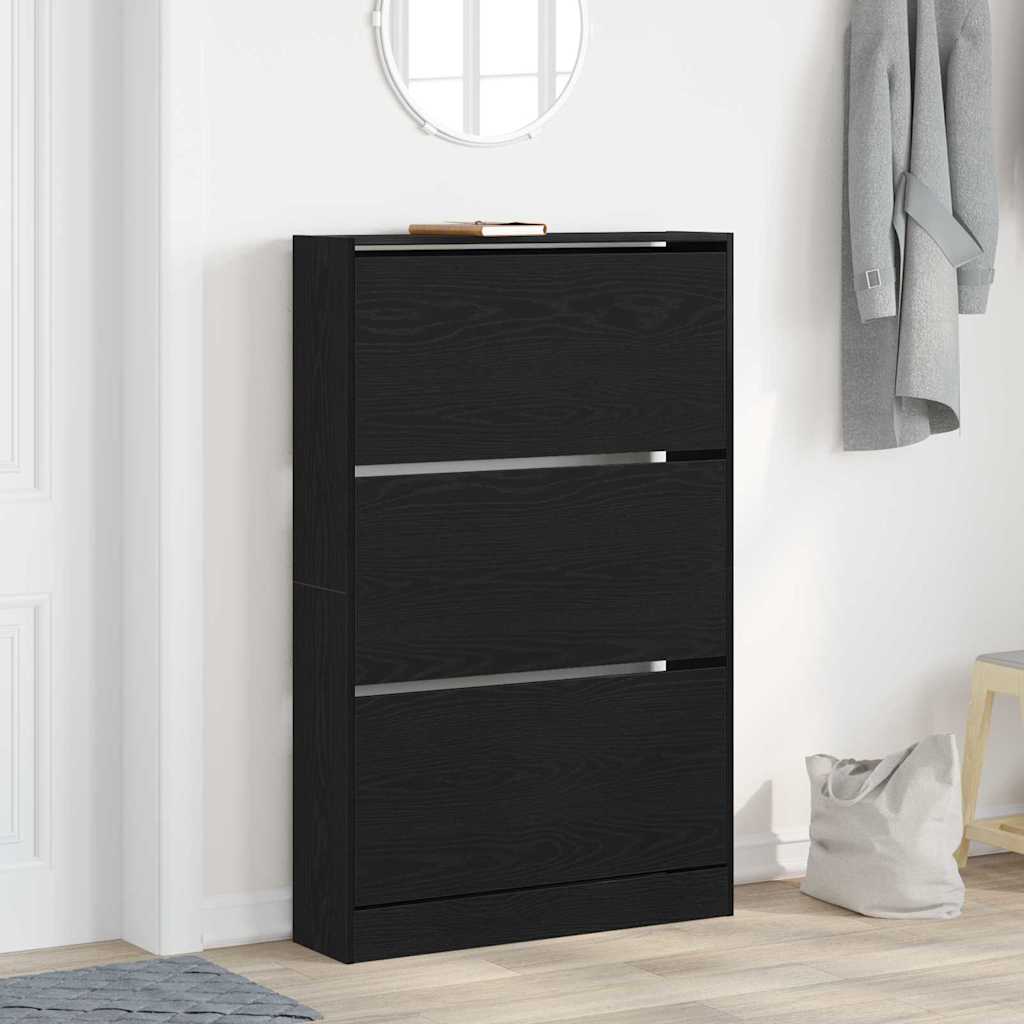 Schoenenkast Zwart Eiken 80 x 21 x 125,5 cm Bewerkt hout is nu te koop bij PeponiXL, paradijselijk wonen!