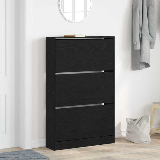 Schoenenkast Zwart Eiken 80 x 21 x 125,5 cm Bewerkt hout is nu te koop bij PeponiXL, paradijselijk wonen!