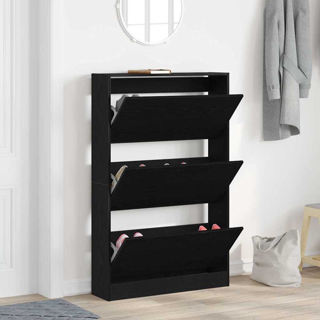 Schoenenkast Zwart Eiken 80 x 21 x 125,5 cm Bewerkt hout is nu te koop bij PeponiXL, paradijselijk wonen!