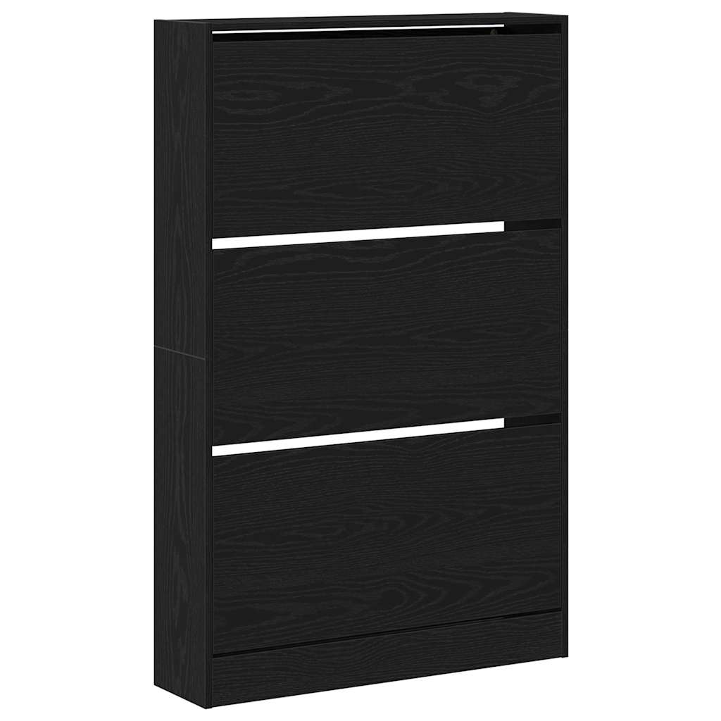 Schoenenkast Zwart Eiken 80 x 21 x 125,5 cm Bewerkt hout is nu te koop bij PeponiXL, paradijselijk wonen!