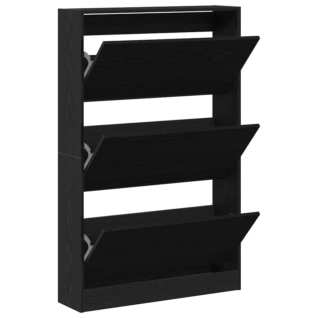 Schoenenkast Zwart Eiken 80 x 21 x 125,5 cm Bewerkt hout is nu te koop bij PeponiXL, paradijselijk wonen!