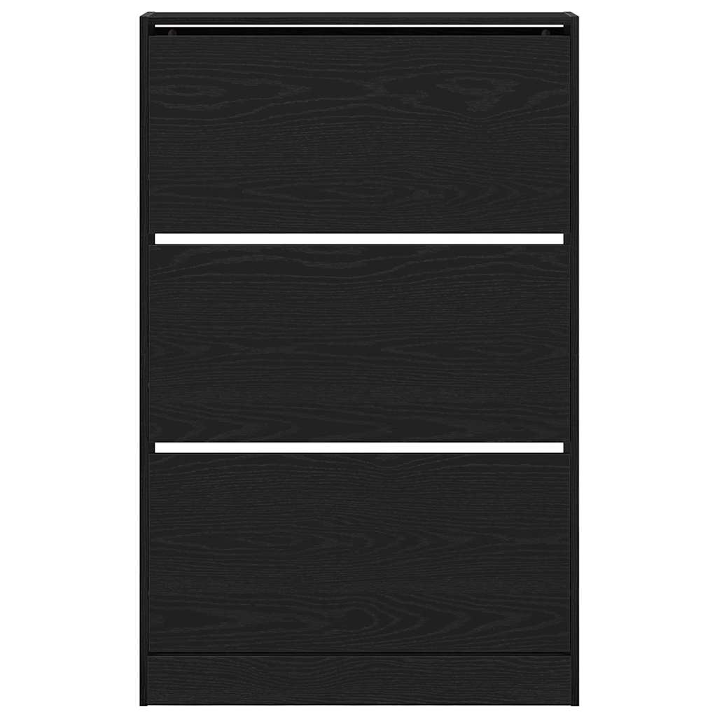 Schoenenkast Zwart Eiken 80 x 21 x 125,5 cm Bewerkt hout is nu te koop bij PeponiXL, paradijselijk wonen!