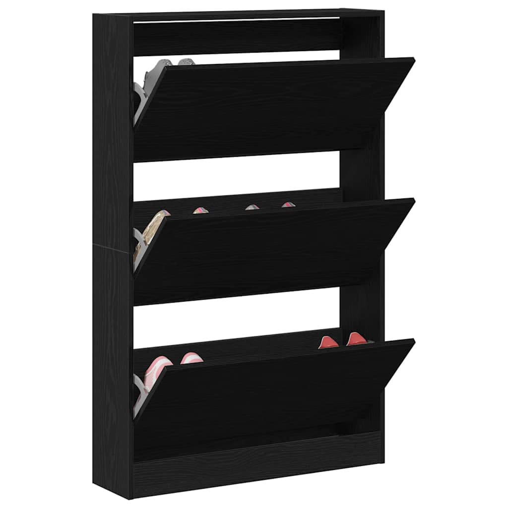 Schoenenkast Zwart Eiken 80 x 21 x 125,5 cm Bewerkt hout is nu te koop bij PeponiXL, paradijselijk wonen!