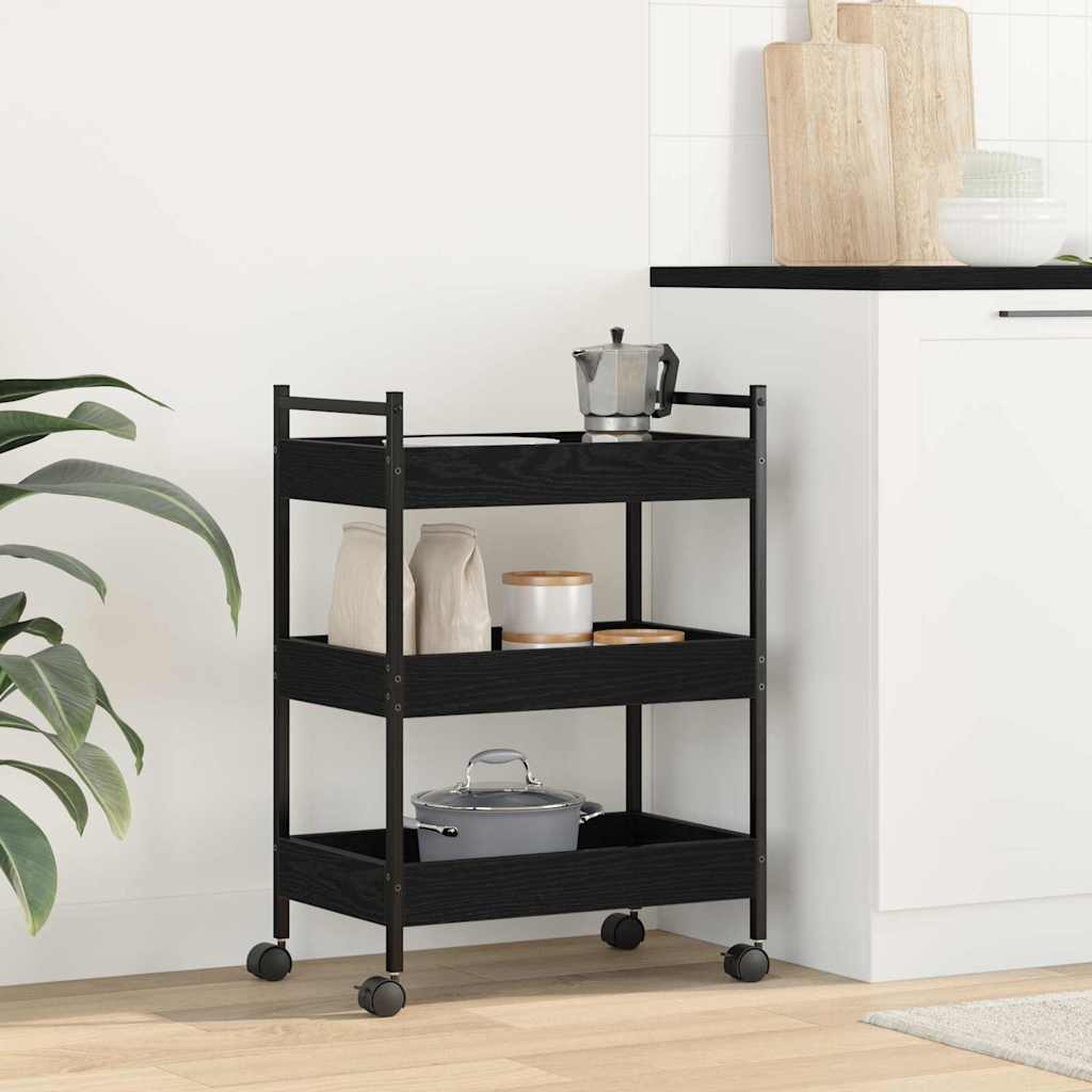 Keuken Trolley Zwart eiken 50 x 30 x 70 cm Bewerkt hout is nu te koop bij PeponiXL, paradijselijk wonen!
