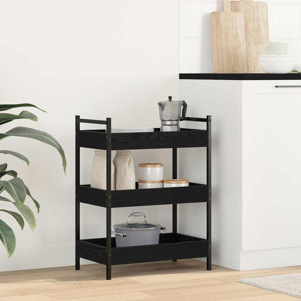 Keuken Trolley Zwart eiken 50 x 30 x 70 cm Bewerkt hout is nu te koop bij PeponiXL, paradijselijk wonen!