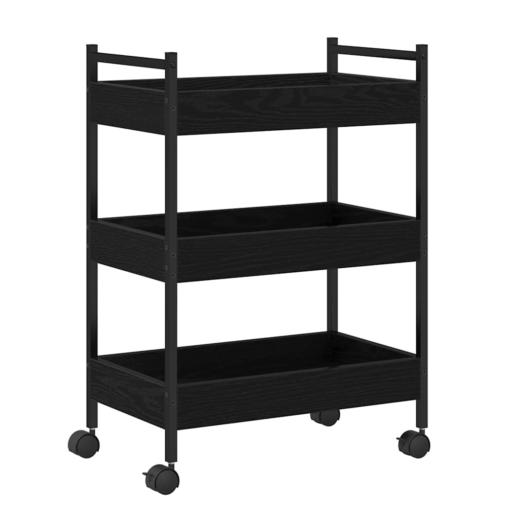 Keuken Trolley Zwart eiken 50 x 30 x 70 cm Bewerkt hout is nu te koop bij PeponiXL, paradijselijk wonen!