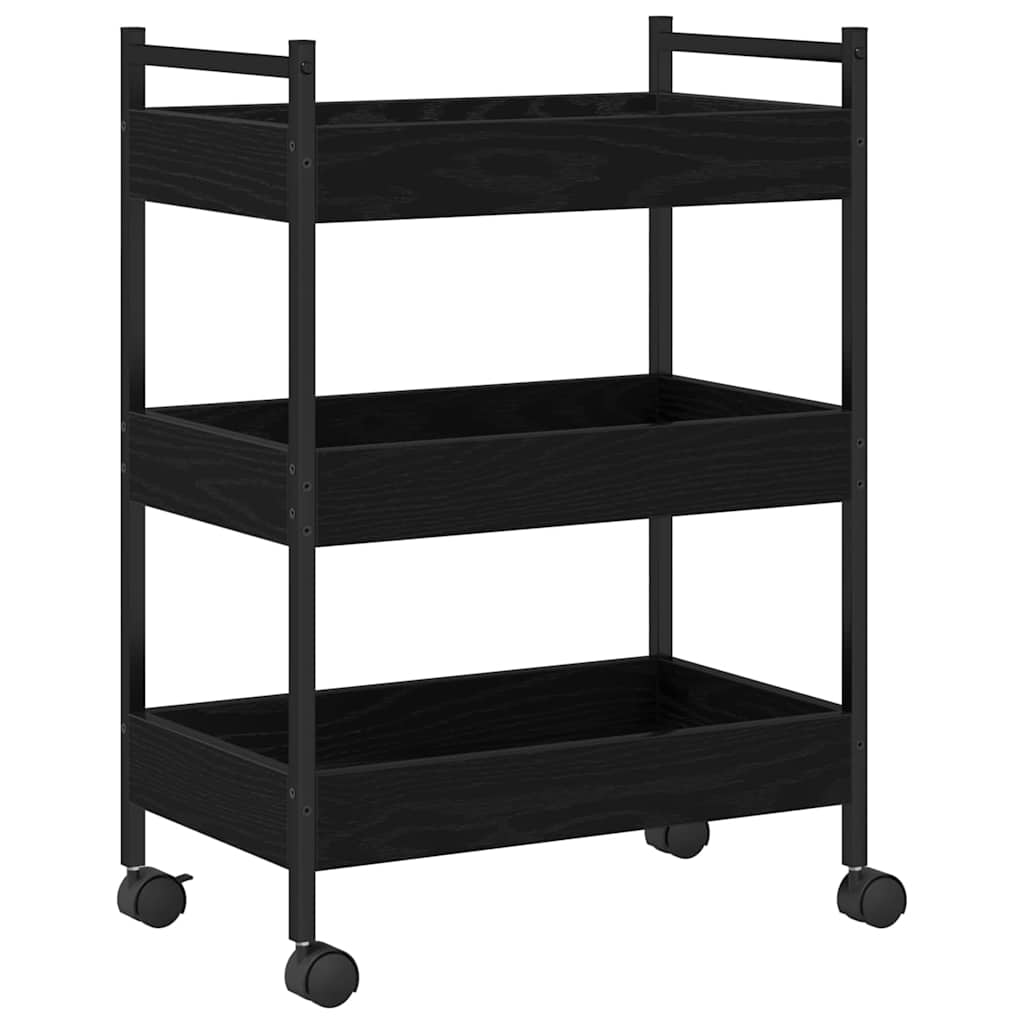 Keuken Trolley Zwart eiken 50 x 30 x 70 cm Bewerkt hout is nu te koop bij PeponiXL, paradijselijk wonen!