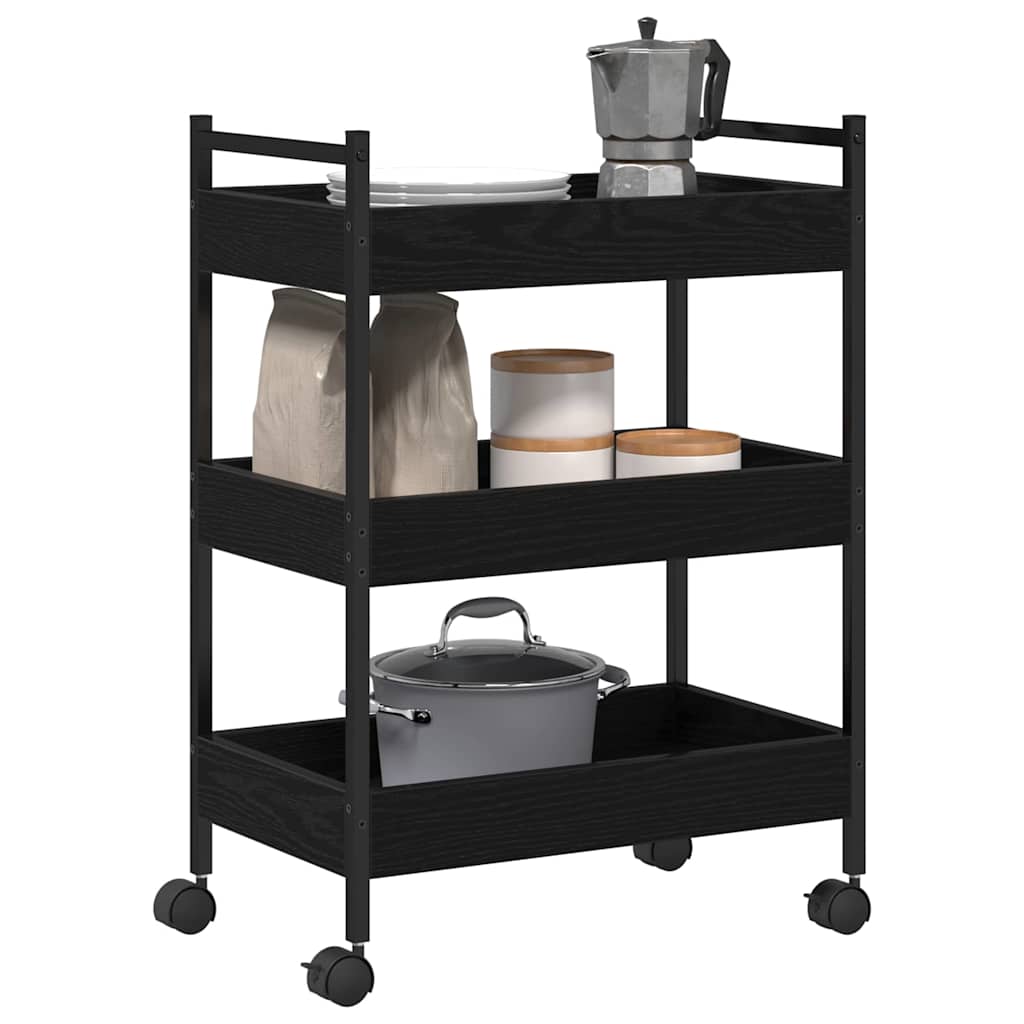 Keuken Trolley Zwart eiken 50 x 30 x 70 cm Bewerkt hout is nu te koop bij PeponiXL, paradijselijk wonen!
