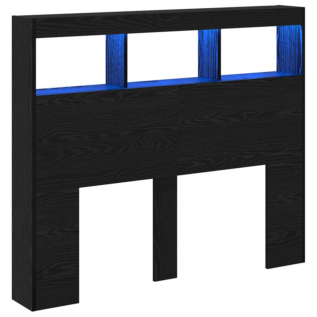 Hoofdbord met plank Zwart Eiken 120 x 17 x 102 cm Bewerkt hout is nu te koop bij PeponiXL, paradijselijk wonen!