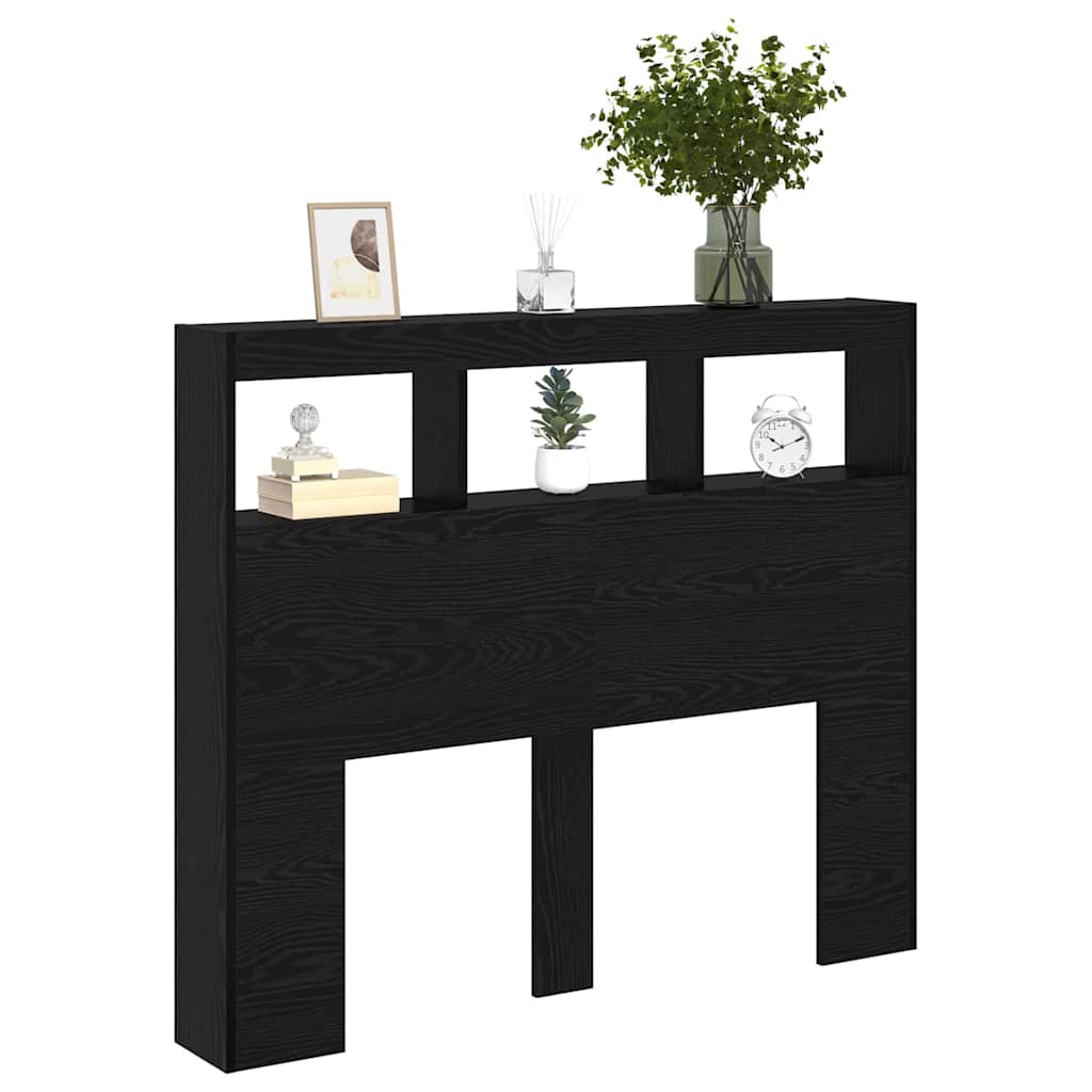 Hoofdbord met plank Zwart Eiken 120 x 17 x 102 cm Bewerkt hout is nu te koop bij PeponiXL, paradijselijk wonen!