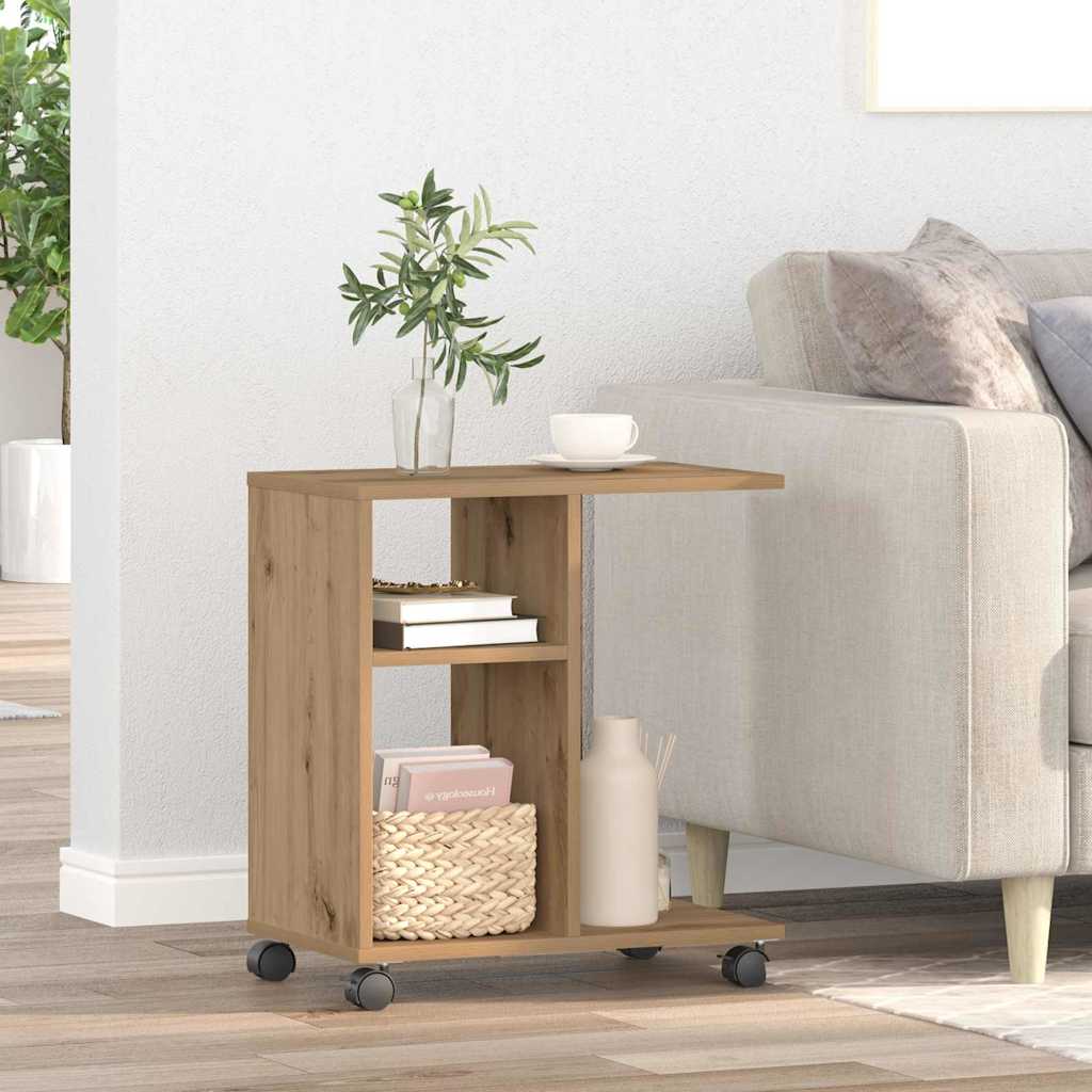 Bijzettafel met plank artisanaal eikenkleurig 50 x 30 x 55 cm is nu te koop bij PeponiXL, paradijselijk wonen!