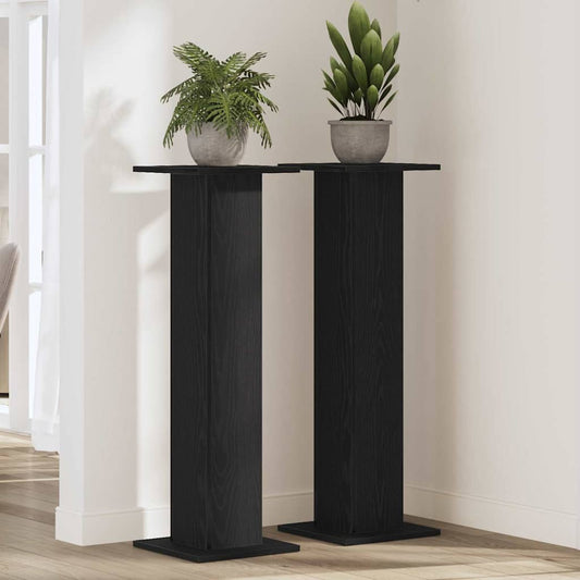 Plantenstandaard 2 pcs Zwart Eiken 30 x 30 x 95 cm Bewerkt hout is nu te koop bij PeponiXL, paradijselijk wonen!
