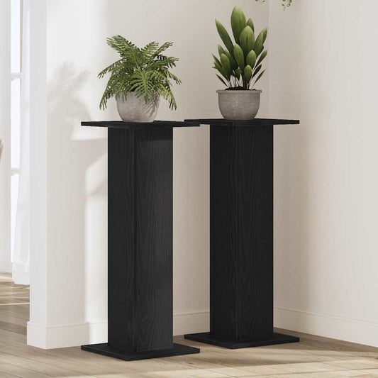 Plantenstandaard 2 pcs Zwart Eiken 30 x 30 x 80 cm Bewerkt hout is nu te koop bij PeponiXL, paradijselijk wonen!