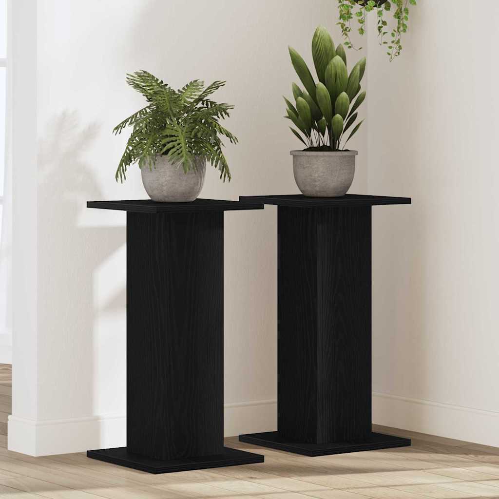 Plantenstandaard 2 pcs Zwart Eiken 30 x 30 x 60 cm Bewerkt hout is nu te koop bij PeponiXL, paradijselijk wonen!