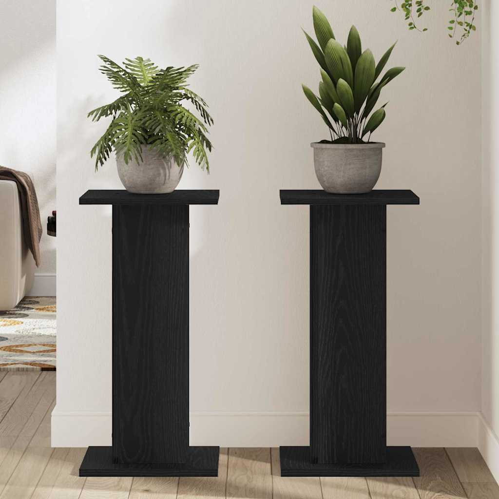 Plantenstandaard 2 pcs Zwart Eiken 30 x 30 x 60 cm Bewerkt hout is nu te koop bij PeponiXL, paradijselijk wonen!