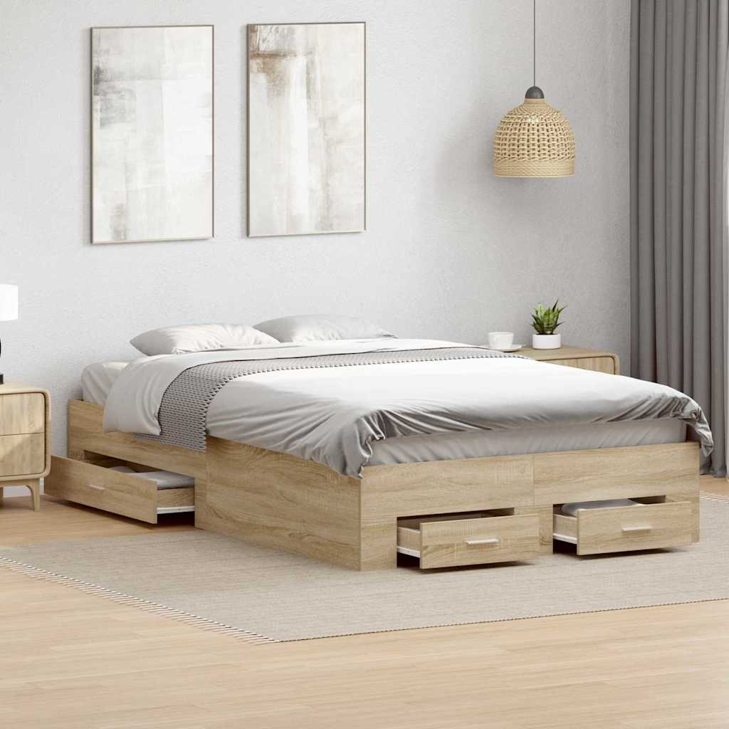 Bedframe met lade met opslag Bruin 140 x 200 cm Bewerkt hout is nu te koop bij PeponiXL, paradijselijk wonen!